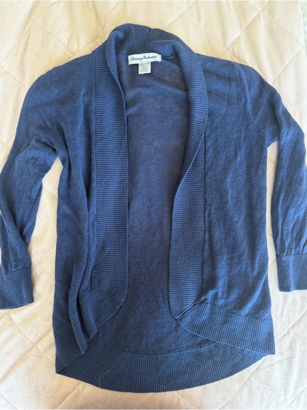 Tommy Bahama Women's Navy Open-Front Shawl Collar Cardigan